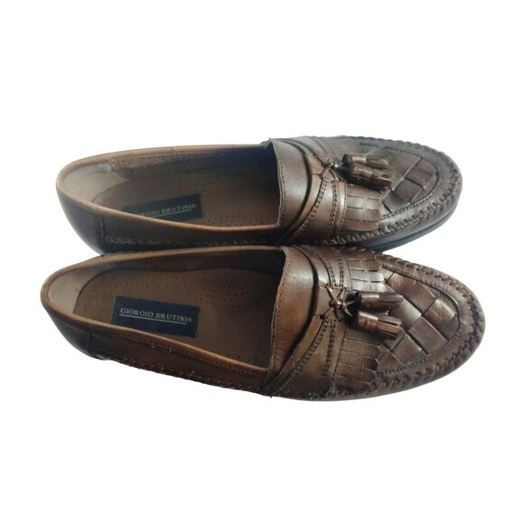 Giorgio Brutini Men's 10 Austin Woven Brown Leather Dress Loafers With Tassels - Picture 6 of 11